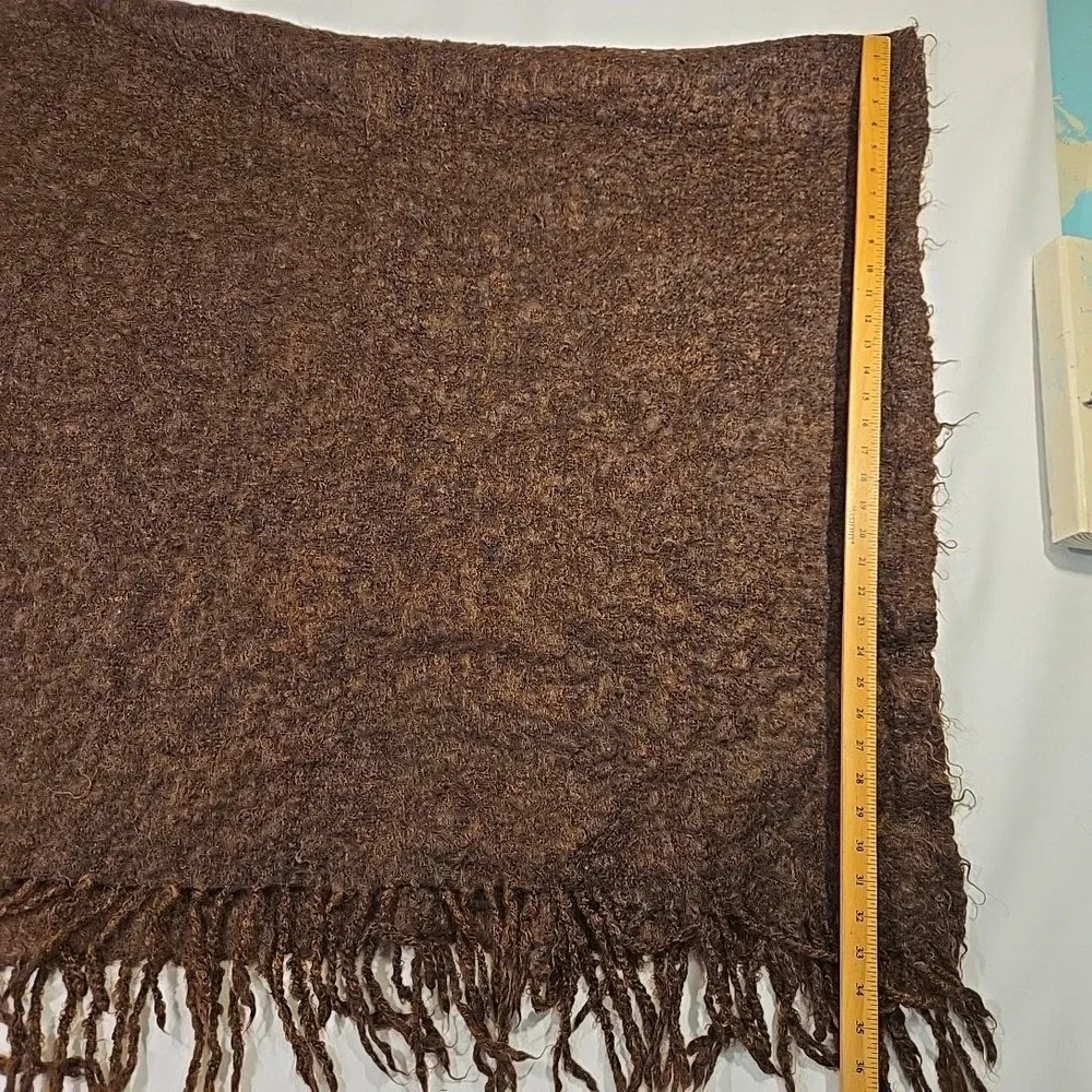 Baby-Mo South African Mohair Fringe Throw Blanket Brown 39x70 Handwove Shawl USA